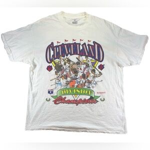 Vintage 1995 Cleveland Division Champions T Shirt Men's XL White Rare Baseball